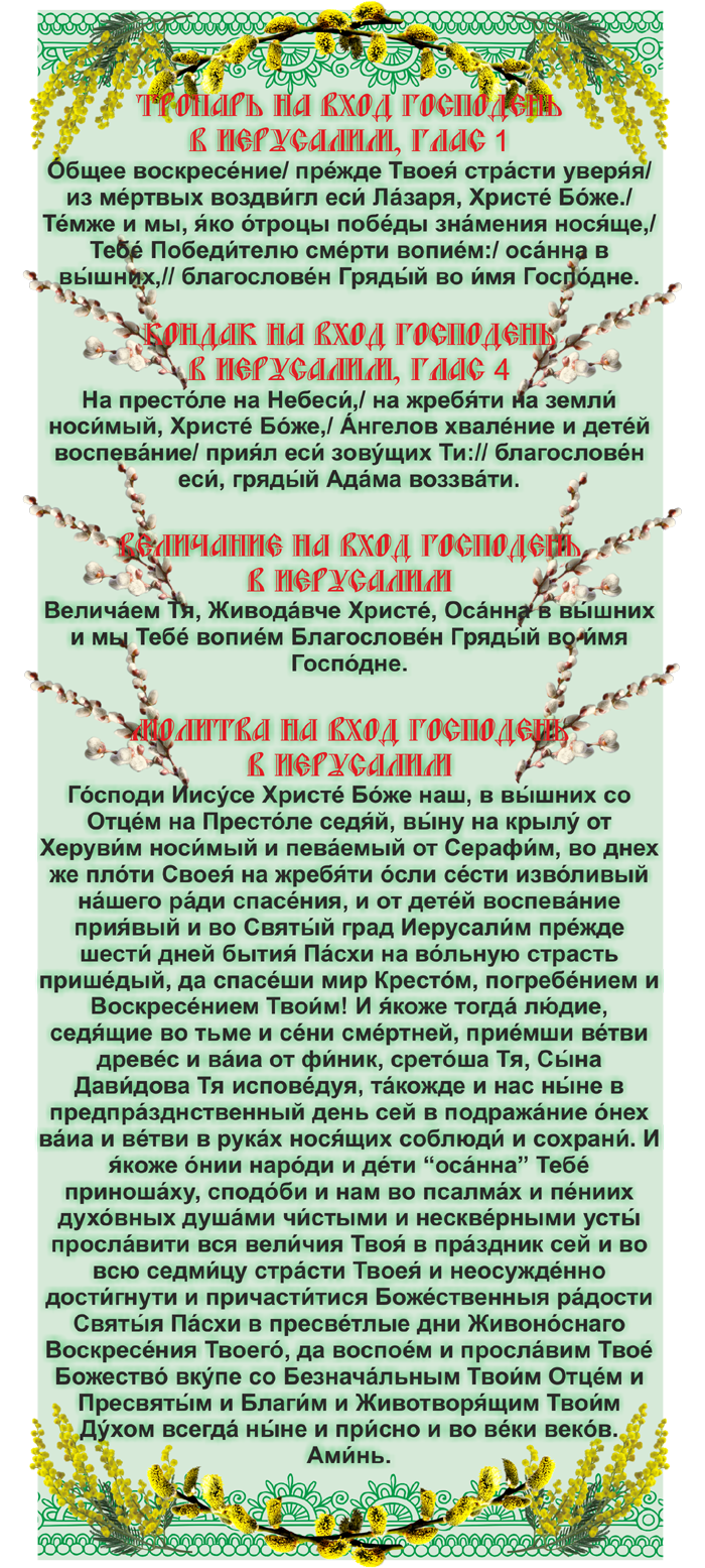 Неделя 6-я Великого поста. Вход Господень во Иерусалим (Вербное воскресенье)